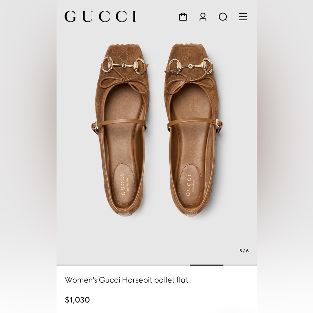 NWT Gucci - Horsebit ballet flat in light brown suede, size 37 (US7).